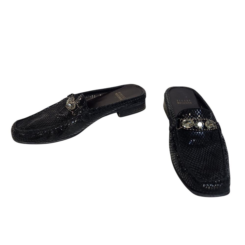 Stuart Weitzman Bedrock Womens Black Serpentine Jeweled Slip-On Flats-Size 7N